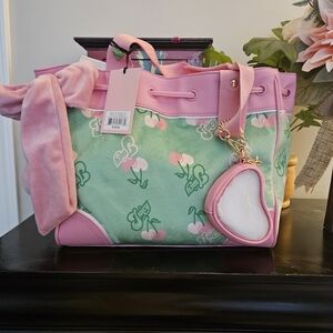 Juicy Couture Pink and Green Tote Bag with Heart Charm